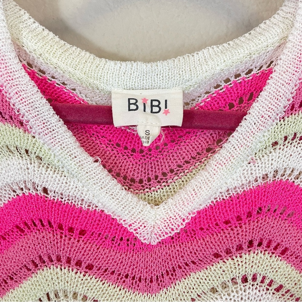 BiBi Pink Pointelle Slouchy Beachy Short Sleeve Knit Top Size Small - Picture 3 of 7